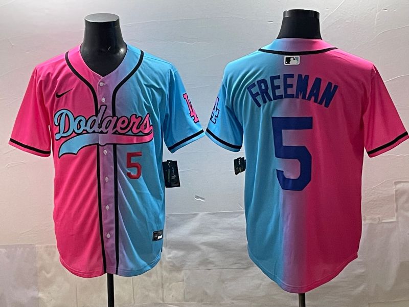 Men Los Angeles Dodgers 5 Freeman Blue pink Game 2025 Nike MLB Jersey style 005